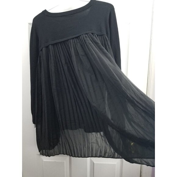 Adrianna Papell Black Sweater Sheer Pleated Back Size L - Picture 4 of 8